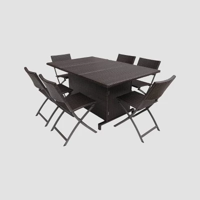 Maldives 7pc Foldable Wicker Dining Set - Brown - Christopher Knight Home 1 Maldives 7pc Foldable Wicker Dining Set - Brown - Christopher Knight Home