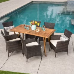 Bennett 7pc Acacia Wood And Wicker Dining Set - Christopher Knight Home -Outdoor Comfort Deals Store GUEST 1c7bd47e ff55 4eaf 8afa 3b3bec8eb528
