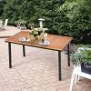 Costway 55'' Patio Rattan Dining Table Acacia Wood Table Top Umbrella Hole