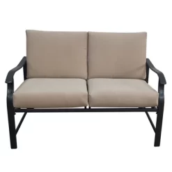 2pc Metal Outdoor Set With Loveseat & Table - Black/Beige - GODEER
