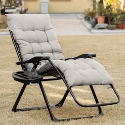 Outsunny Padded Zero Gravity Chair, Folding Recliner Chair, Patio Lounger With Cup Holder, Cushion For Outdoor, Patio, Deck, And Poolside, Gray