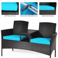 Costway Patio Rattan Conversation Set Loveseat Sofa Cushioned Coffee Table TurquoisRed -Outdoor Comfort Deals Store GUEST 1db15fc4 c01d 417c a1cf b06ad33430a3