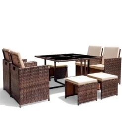 9pc Outdoor Conversation Set With Tempered Glass Table, Cushioned Chairs & Ottomans - Devoko -Outdoor Comfort Deals Store GUEST 1df65fc5 978f 45d8 8d44 0bc9781bf2dd