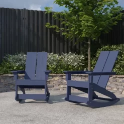 Merrick Lane Set Of 2 Wellington UV Treated All-Weather Polyresin Adirondack Rocking Chair For Patio, Sunroom, Deck And More