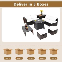 Tangkula 9PCS Outdoor Patio Furniture Set With 30" Propane Fire Pit Table PE Wicker Space-Saving Sectional Sofa Set W/ Storage Box & Cushions -Outdoor Comfort Deals Store GUEST 1e9c7485 9e4e 4a67 8daf e1fda3eed34d