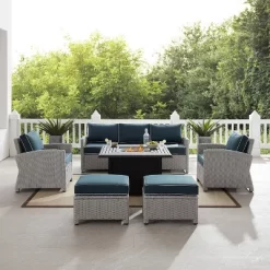 Bradenton 6pc Outdoor Wicker Sofa And Arm Chair Seating Set With Dante Fire Table And 2 Ottomans - Navy/Gray - Crosley 17 Bradenton 6pc Outdoor Wicker Sofa And Arm Chair Seating Set With Dante Fire Table And 2 Ottomans - Navy/Gray - Crosley -Outdoor Comfort Deals Store GUEST 1eb380e7 29e8 4455 b4cd b391c0402e3d