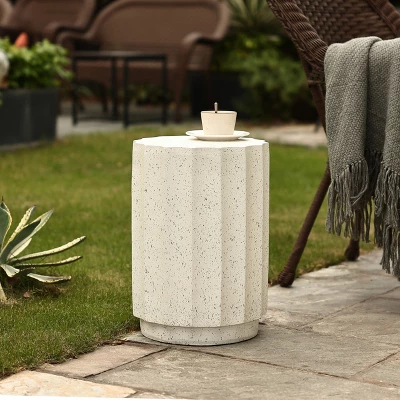 LuxenHome Off White With Gray Cement Round Side Table 3 LuxenHome Off White With Gray Cement Round Side Table - Image 3