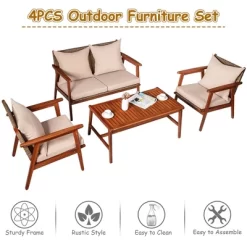 Costway 4PCS Patio Rattan Furniture Set Acacia Wood Frame Cushioned Sofa Chair Garden -Outdoor Comfort Deals Store GUEST 1ffd6cb0 05a3 4eb0 99a8 e4007b1f2ff9