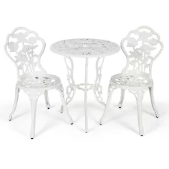 Costway 3PCS Cast Aluminum Patio Bistro Furniture Set Rose Design Outdoor White -Outdoor Comfort Deals Store GUEST 203d4d13 8b36 4a65 b54c 531c65cb51e9