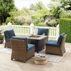 Bradenton 5pc Outdoor Wicker Armless Chair & Fire Table Set - Crosley