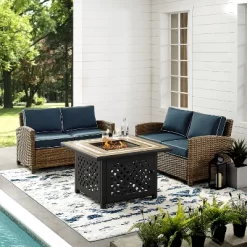 3pc Bradenton Outdoor Steel Fire Pit Set With 2 Loveseats Navy/Weathered Brown - Crosley -Outdoor Comfort Deals Store GUEST 2094d08d 0760 4678 86a6 658c345ff888