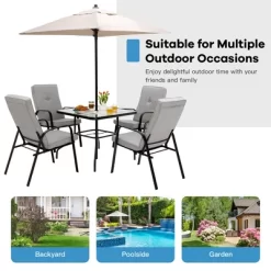 Costway 6PCS Patio Dining Set Stackable Chairs Cushioned Glass Table W/Umbrella -Outdoor Comfort Deals Store GUEST 20d9e72d 21ff 40eb 864c b3b18b7c5b17