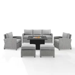 Bradenton 6pc Outdoor Wicker Sofa And Arm Chair Seating Set With Dante Fire Table And 2 Ottomans - Gray/Gray - Crosley -Outdoor Comfort Deals Store GUEST 219a119c 9d22 4871 9625 a78355acbd22
