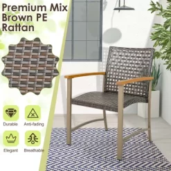 Costway Set Of 4 Patio Dining Chairs Outdoor Wicker Armchairs With Acacia Wood Armrests -Outdoor Comfort Deals Store GUEST 222eb8c4 0b12 4be8 a5f6 c50e1c2815fc