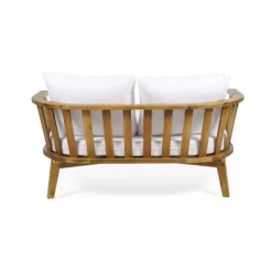 Solano Outdoor Wooden Loveseat With Cushions - White/Teak - Christopher Knight Home -Outdoor Comfort Deals Store GUEST 22bb9543 e13e 42ee 89a3 90f137f0f8a6