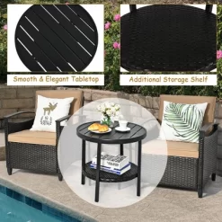 Costway 3PCS Patio Rattan Furniture Set Cushioned Sofa Storage Table W/ Shelf Garden -Outdoor Comfort Deals Store GUEST 24703e97 1e00 4955 8e28 448d5ba2c594