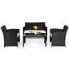 Costway 4PCS Patio Rattan Wicker Furniture Conversation Set Cushioned Sofa Table
