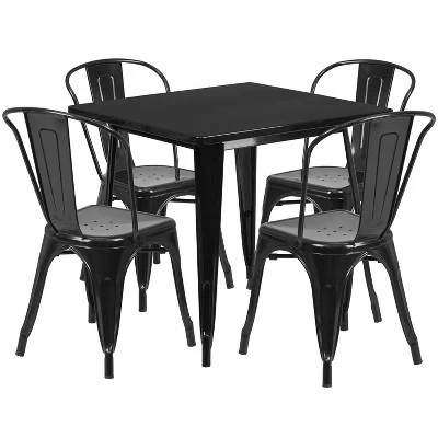 Flash Furniture Commercial Grade 31.5" Square Metal Indoor-Outdoor Table Set With 4 Stack Chairs 12 Flash Furniture Commercial Grade 31.5" Square Metal Indoor-Outdoor Table Set With 4 Stack Chairs - Image 12