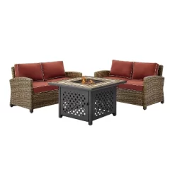 3pc Bradenton Outdoor Steel Fire Pit Set With 2 Loveseats Sangria/Weathered Brown - Crosley -Outdoor Comfort Deals Store GUEST 2619449c 3700 4109 9621 35b472dbfc3f