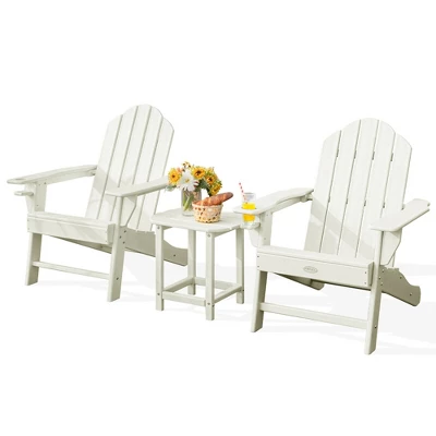 Costway 3PCS Patio Adirondack Chair & Side Table Set Weather Resistant W/ Cup Holder 5 Costway 3PCS Patio Adirondack Chair & Side Table Set Weather Resistant W/ Cup Holder - Image 5