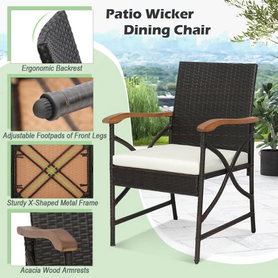 Costway 5PCS Patio Wicker Dining Set Cushion Armchairs Acacia Wood Table With Umbrella Hole 5 Costway 5PCS Patio Wicker Dining Set Cushion Armchairs Acacia Wood Table With Umbrella Hole - Image 5