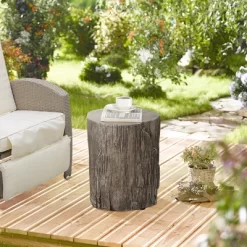 HOMCOM Tree Stump Stool, Decorative Side Table With Round Tabletop, Concrete End Table With Wood Grain Finish, For Indoors And Outdoors, Grey -Outdoor Comfort Deals Store GUEST 27599df4 1a2d 400d a88c 02ba0a93fb2d