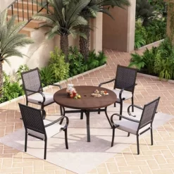 48" Metal Round Dining Table With 1.97" Umbrella Hole - Black - Captiva Designs -Outdoor Comfort Deals Store GUEST 27bcac9a 68ca 4ba7 afd9 88c797b04901
