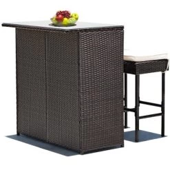 Costway 3PCS Patio Rattan Wicker Bar Table Stools Dining Set Cushioned Chairs Garden -Outdoor Comfort Deals Store GUEST 27efd95d 6c52 4116 850a 603b60164ec7