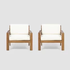 Santa Ana 2pk Acacia Wood Club Chairs Teak/Cream - Christopher Knight Home