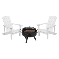 Flash Furniture 3 Piece Charlestown Poly Resin Wood Adirondack Chair Set With Fire Pit - Star And Moon Fire Pit With Mesh Cover -Outdoor Comfort Deals Store GUEST 28c0f3af 11f6 4a8b 8c3b 857b436267d4
