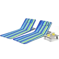 Costway 3-Piece Beach Lounge Chair Mat Set 2 Adjustable Lounge Chairs With Table BlueStripe -Outdoor Comfort Deals Store GUEST 296704f9 9fe9 43e3 a132 b6cd61005709