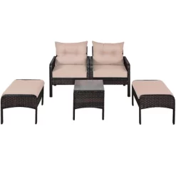 Costway 5 PCS Patio Rattan Wicker Furniture Set Sofa Ottoman Coffee Table Cushioned Yard -Outdoor Comfort Deals Store GUEST 29e495b4 1415 4b64 95f9 053e28e2da77