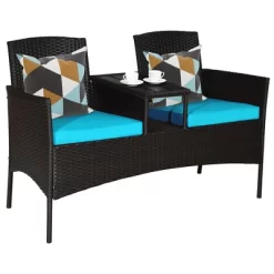 Costway Patio Rattan Conversation Set Loveseat Sofa Cushioned Coffee Table TurquoisRed -Outdoor Comfort Deals Store GUEST 29f4bacb a6c0 4813 91c2 fc1acdc09a80