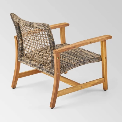 Augusta 5pc Wood & Wicker Chat Set With Fire Pit - Natural/Gray/Light Gray - Christopher Knight Home 2 Augusta 5pc Wood & Wicker Chat Set With Fire Pit - Natural/Gray/Light Gray - Christopher Knight Home - Image 2