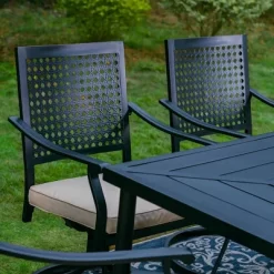 7pc Outdoor Dining Set With Steel Swivel Chairs & Large Rectangle Metal Table With Umbrella Hole - Black - Captiva Designs -Outdoor Comfort Deals Store GUEST 2afc9bac fd41 42e7 ab2f 3a08452acc60