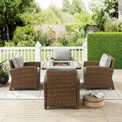 Bradenton 5pc Outdoor Wicker Arm Chair & Fire Table Set - Crosley 2 Bradenton 5pc Outdoor Wicker Arm Chair & Fire Table Set - Crosley - Image 2