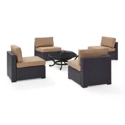 Biscayne 5pc Outdoor Wicker Conversation Set With 4 Armless Chairs & Fire Pit - Mocha - Crosley -Outdoor Comfort Deals Store GUEST 2be72252 634c 49cc b723 0f87042a4637