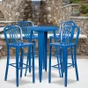 Emma And Oliver Commercial 24" Round Metal Indoor-Outdoor Bar Table Set & 4 Slat Back Stools