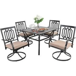 5PC Patio Dining Set With 37" Square Table & Swivel Chairs - Captiva Designs