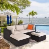 Costway 5PCS Patio Rattan Furniture Set Ottoman Table Beige