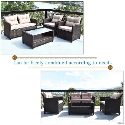 Costway 4PCS Outdoor Rattan Furniture Set Cushioned Sofa Armrest Table 4 Costway 4PCS Outdoor Rattan Furniture Set Cushioned Sofa Armrest Table - Image 4