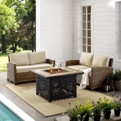 Crosley 3pc Bradenton Steel Outdoor Patio Fire Pit Furniture Set With Two Loveseats Tan/Brown -Outdoor Comfort Deals Store GUEST 2d32216f 98ae 4187 9613 890bd9d6ea45
