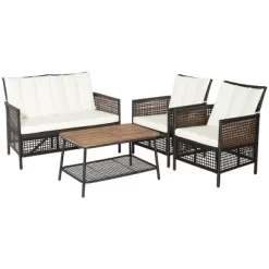 Costway Patiojoy 4PCS Patio Rattan Furniture Set Cushioned Chairs Wood Table Top W/Shelf -Outdoor Comfort Deals Store GUEST 2e3cf99d 38b8 45b1 a384 74313f1e02d2