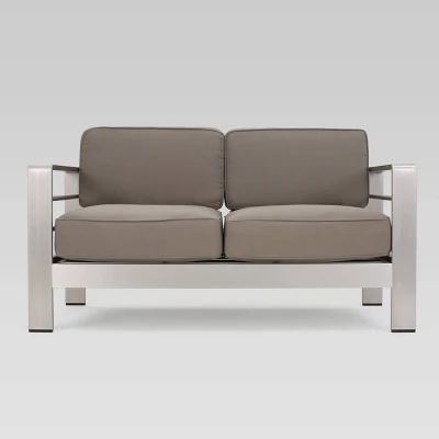 Amata 5pc Aluminum Chat Set With Fire Pit And Tank Holder - Silver/Khaki/Dark Gray - Christopher Knight Home 3 Amata 5pc Aluminum Chat Set With Fire Pit And Tank Holder - Silver/Khaki/Dark Gray - Christopher Knight Home - Image 3