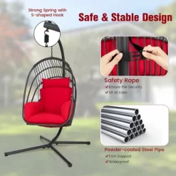 Costway Hanging Folding Egg Chair With Stand Soft Cushion Pillow Swing Hammock TurquoiseGreyRed -Outdoor Comfort Deals Store GUEST 2f2d70f4 7108 4e3d acc2 12f827ed13f5