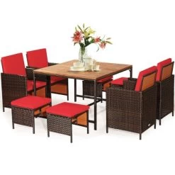 Costway 9PCS Patio Rattan Dining Set Cushioned Chairs Ottoman Wood Table Top WhiteRed 14 Costway 9PCS Patio Rattan Dining Set Cushioned Chairs Ottoman Wood Table Top WhiteRed -Outdoor Comfort Deals Store GUEST 2f4f94bb 24de 41a6 b33d 3bfcd7d8577d