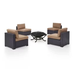 Biscayne 5pc Outdoor Wicker Conversation Set With 4 Armless Chairs & Fire Pit - Mocha - Crosley -Outdoor Comfort Deals Store GUEST 305d94d5 3c1d 44fa 90a1 de2f69d6574f