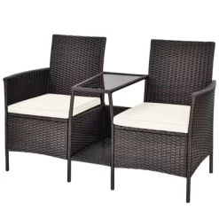 Tangkula Patio Loveseat 2 Person Cushioned Seats With Center Table Outdoor Rattan Furniture Set Turquoise/ Red -Outdoor Comfort Deals Store GUEST 307176b6 9b16 4667 a45b feb0d73560b5