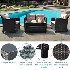 Costway 4PCS Outdoor Rattan Furniture Set Cushioned Sofa Armrest Table 14 Costway 4PCS Outdoor Rattan Furniture Set Cushioned Sofa Armrest Table -Outdoor Comfort Deals Store GUEST 31060df6 74b5 42fd b085 cd85417b341a