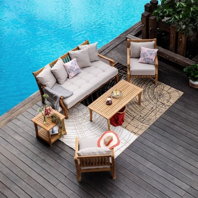 Mosko Teak Outdoor Daybed With Cushion - Cambridge Casual 2 Mosko Teak Outdoor Daybed With Cushion - Cambridge Casual - Image 2